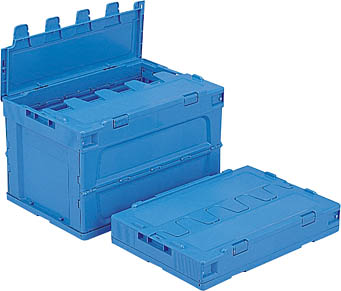 三甲　５５４３１０　折りたたみコンテナ　フタ付き　青