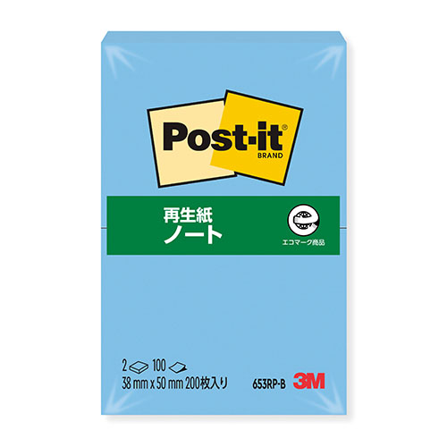 スリーエム　６５３ＲＰ－Ｂ　ポストイット再生紙ノート　ブルー