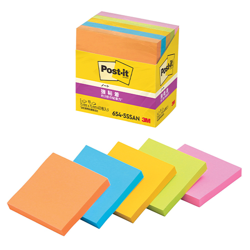 スリーエム　６５４－５ＳＳＡＮ　ポストイット強粘着ノート　蛍光混５色