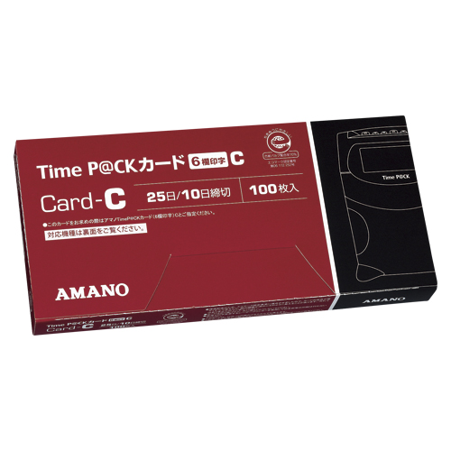 アマノ　ＴＩＭＥ　Ｐ＠ＣＫカードＣ（６）　タイムパック用ＴｉｍｅカードＣ　６欄　赤