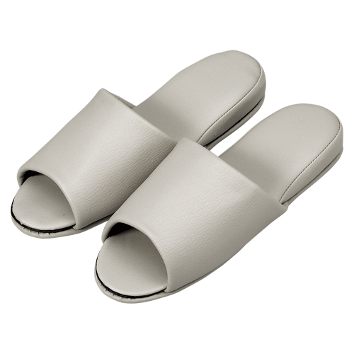 オーミケンシ　１０８３５３５７　（１０Ｐ）　抗菌レザー調スリッパ前開１０足ＷＨグレー