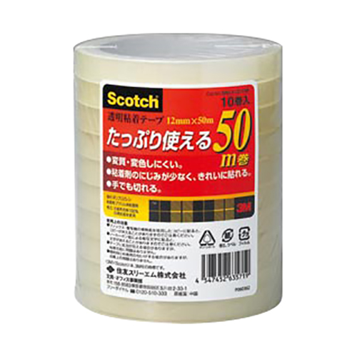 スリーエム　５００－３－１２－１０Ｐ　透明粘着テープ１２ｍｍ　（１０巻入）