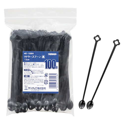 サンナップ　ＭＤ－１００ＢＫ　マドラースプーン　（１００本入）ブラック