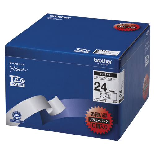 ブラザー　ＴＺＥ－２５１Ｖ１０　ピータッチテープ２４ｍｍ白／黒１０個入