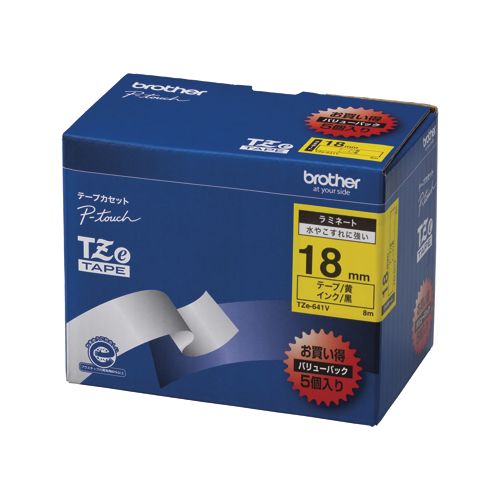 ブラザー　ＴＺＥ－６４１Ｖ　ピータッチテープ１８ｍｍ黄／黒　５個入