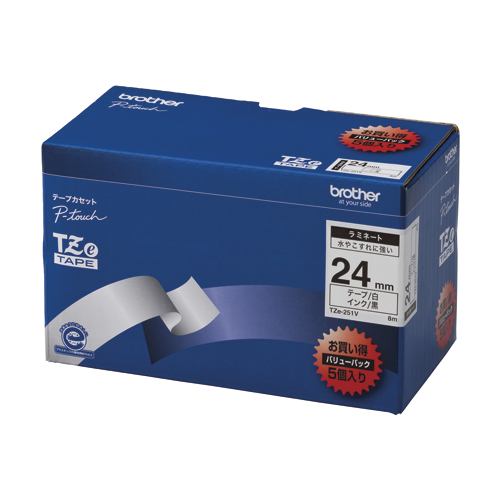 ブラザー　ＴＺＥ－２５１Ｖ　ピータッチテープ２４ｍｍ白／黒　５個入