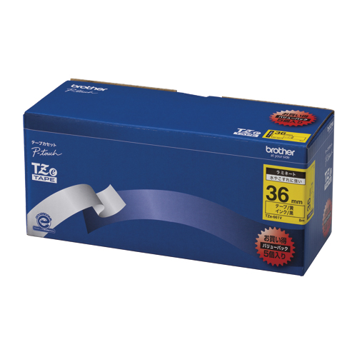 ブラザー　ＴＺＥ－６６１Ｖ　ピータッチテープ３６ｍｍ黄／黒　５個入