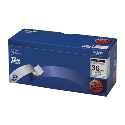 ブラザー　ＴＺＥ－２６１Ｖ　ピータッチテープ３６ｍｍ白／黒（５個入）