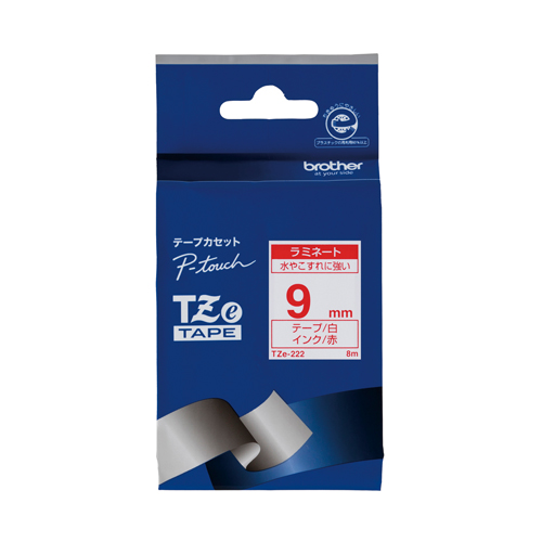 ブラザー　ＴＺＥ－２２２　ピータッチテープ　９ｍｍ白／赤