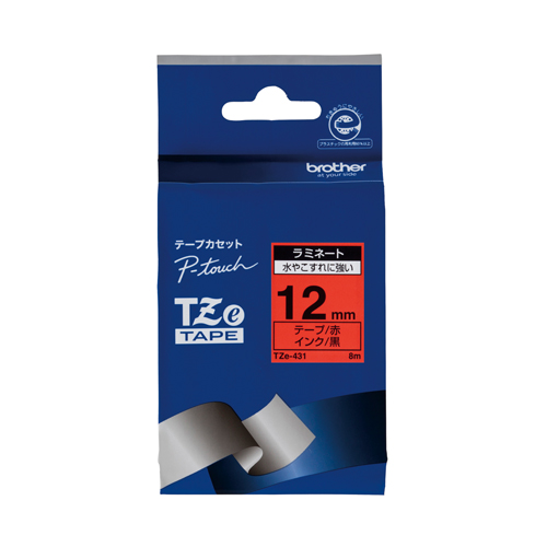 ブラザー　ＴＺＥ－４３１　ピータッチテープ１２ｍｍ赤／黒