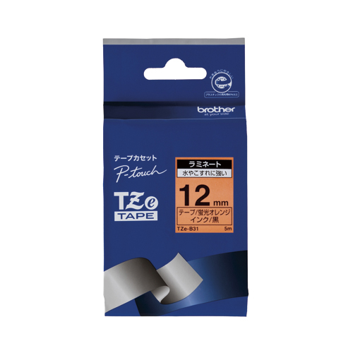 ブラザー　ＴＺＥ－Ｂ３１　ピータッチテープ１２ｍｍ蛍光橙／黒