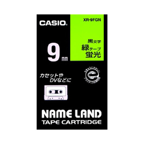 カシオ　ＸＲ－９ＦＧＮ　ネームランドテープ　９ｍｍ蛍光緑／黒文字