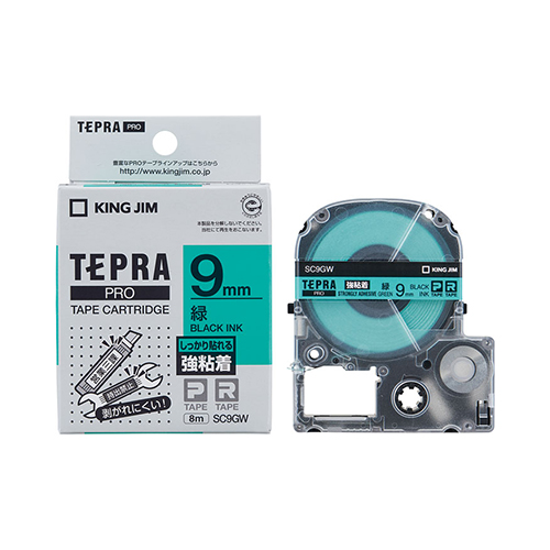 キングジム　ＳＣ９ＧＷ　テプラＰＲＯテープ強粘着タイプ緑／黒文字