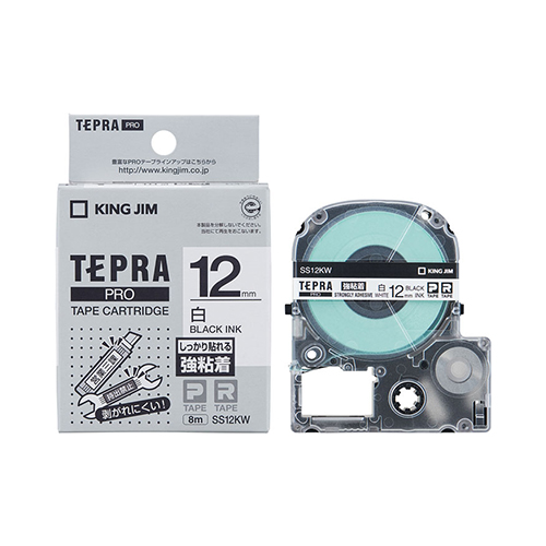 キングジム　ＳＳ１２ＫＷ　テプラＰＲＯテープ強粘着タイプ白／黒文字