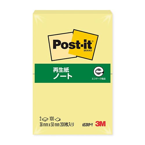 スリーエム　６５３ＲＰ－Ｙ　ポストイット再生紙ノート　イエロー