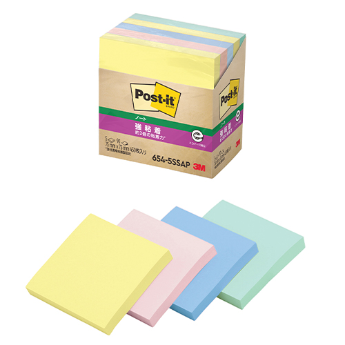 スリーエム　６５４－５ＳＳＡＰ　ポストイット強粘着ノート５個パステル４色