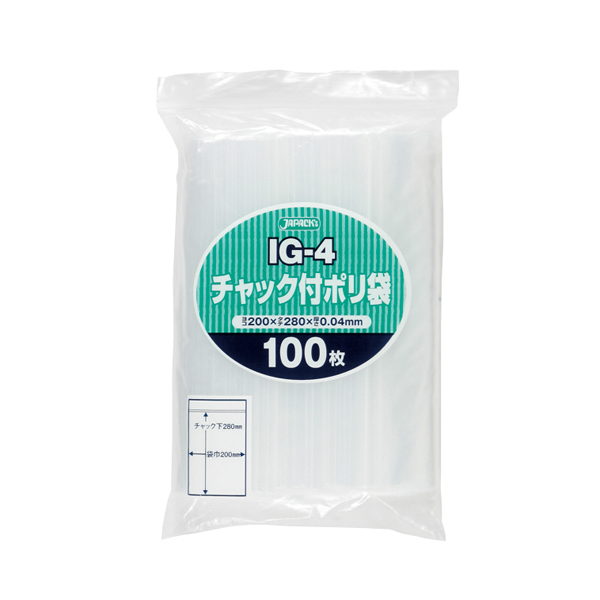 ＩＧ－４　チャック袋付ポリ袋　　０．０４ｍｍ　透明　１００枚