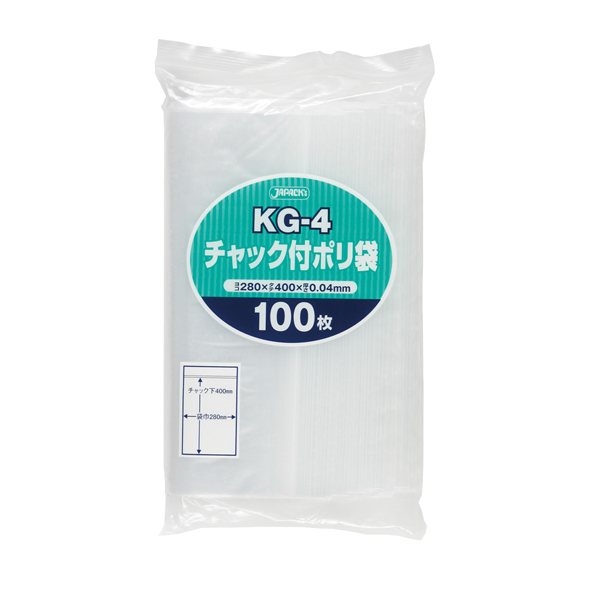 ＫＧ－４　チャック袋付ポリ袋　　０．０４ｍｍ　透明　１００枚