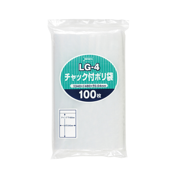 ＬＧ－４　チャック袋付ポリ袋　　０．０４ｍｍ　透明　１００枚