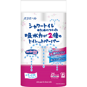 ［ケース］ シャワートイレのためにつくった吸水力が2倍のトイレットペーパー フラワープリント香水付き