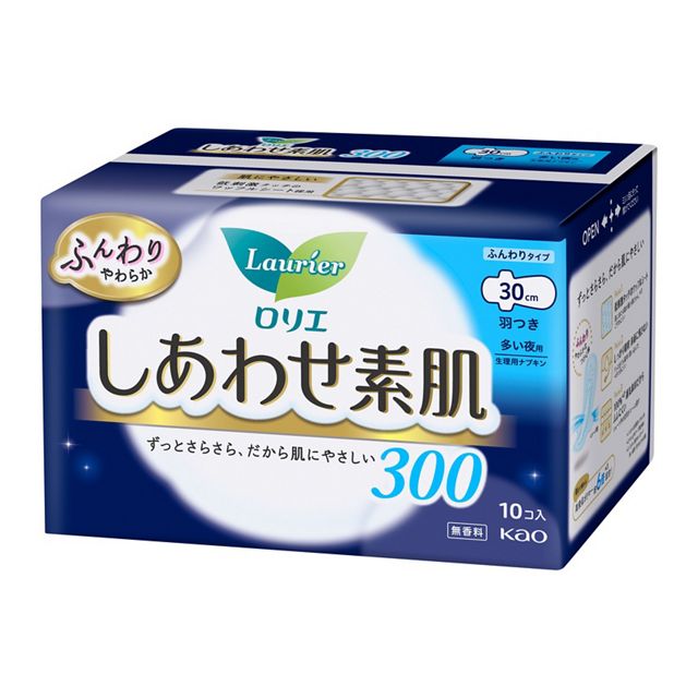 ロリエしあわせ素肌３００　　多い夜用羽つき１０コ