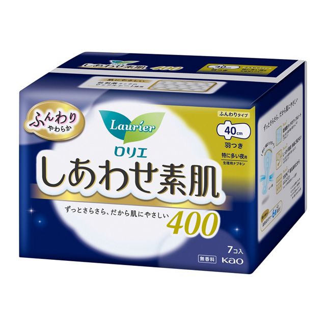 ロリエしあわせ素肌４００　　特に多い夜用羽つき７コ