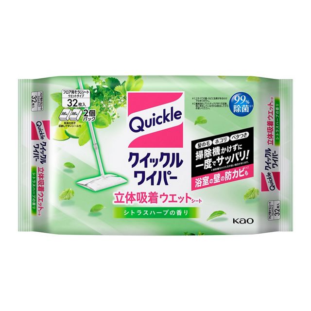 クイックルワイパー　立体吸着ウエットソート　シトラスハーブ３２枚