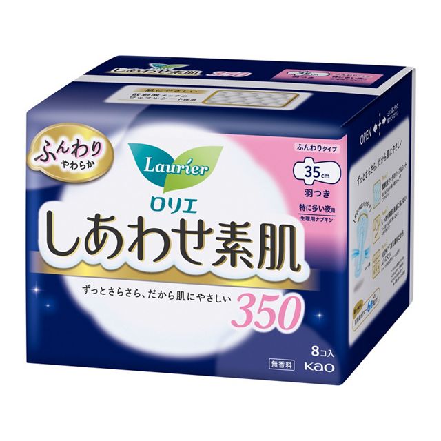 ロリエしあわせ素肌３５０　　特に多い夜用羽つき８コ