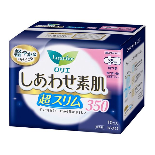 ロリエしあわせ素肌　通気超スリム３５０特に多い夜用羽つき１０コ
