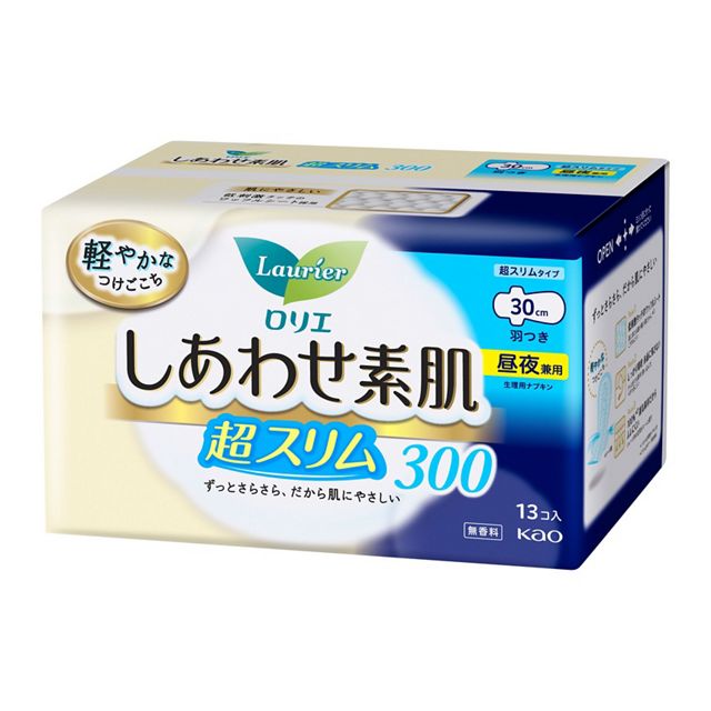 ロリエしあわせ素肌通気超スリム　昼夜兼用３００羽つき　１３コ