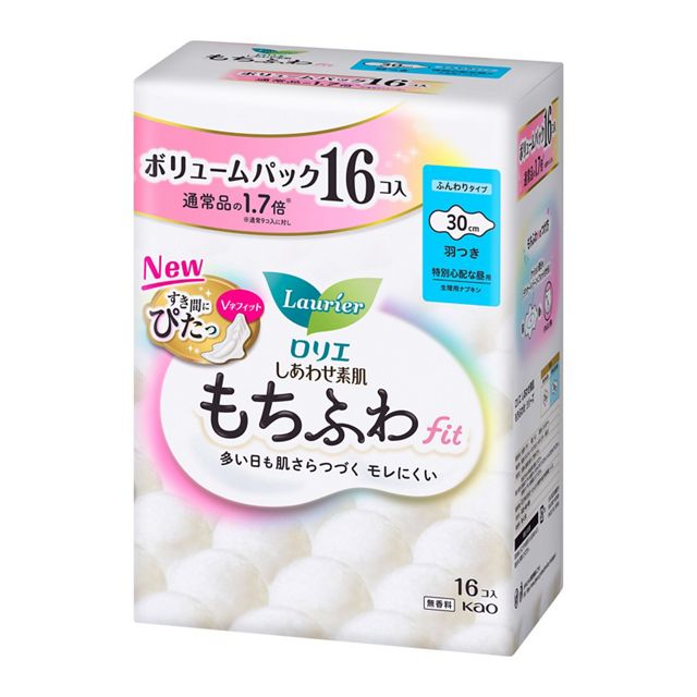 ロリエ　しあわせ素肌　もちふわｆｉｔ　ボリュームパック　特別心配な昼用３０ｃｍ　羽つき　１６個