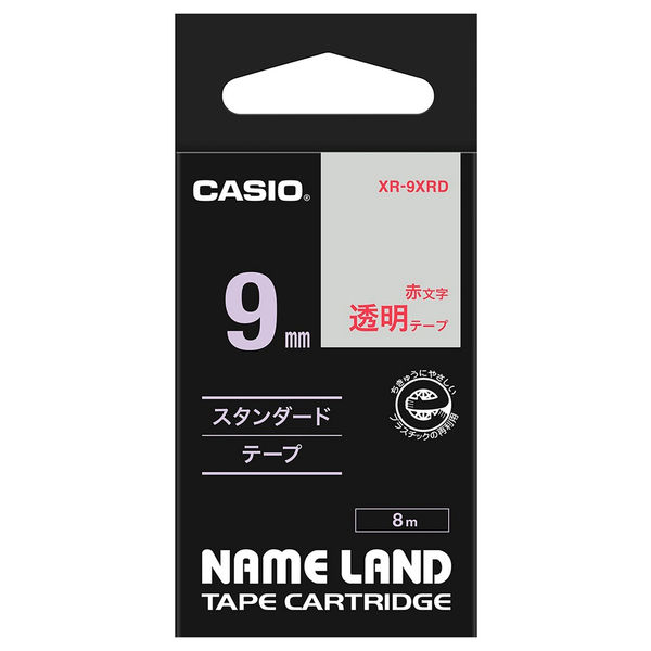 カシオ　ＸＲ－９ＸＲＤ　ネームランドテープ　９ｍｍ　透明／赤文字