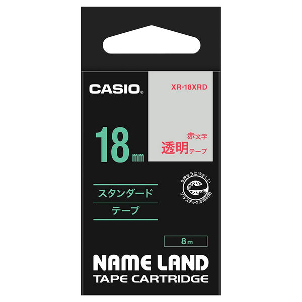 カシオ　ＸＲ－１８ＸＲＤ　ネームランドテープ１８ｍｍ　透明／赤文字