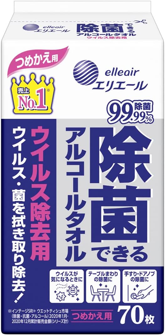 エリエール除菌アルコールタオルウィルス除去　詰替　７０枚
