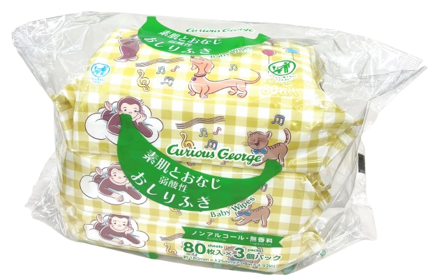 ［ケース］赤ちゃんのおしりふき８０枚３P　おさるのジョージ×12パック