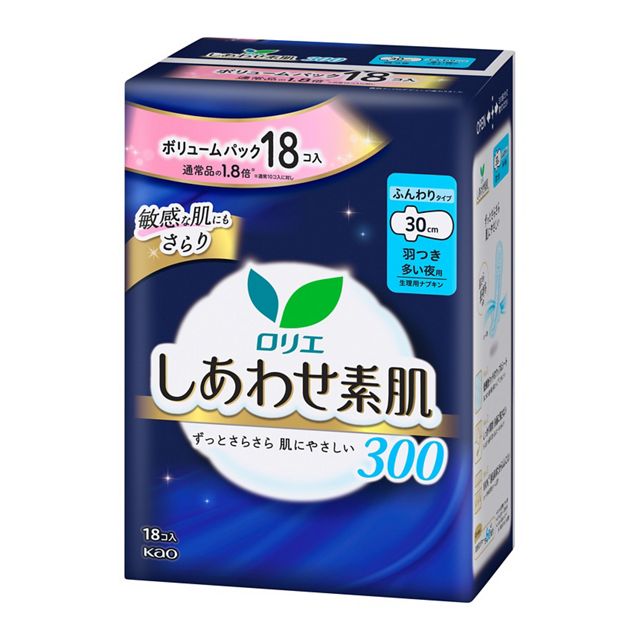 ロリエ　しあわせ素肌　多い夜用３０ｃｍ　羽つき　ボリュームパック　１８個