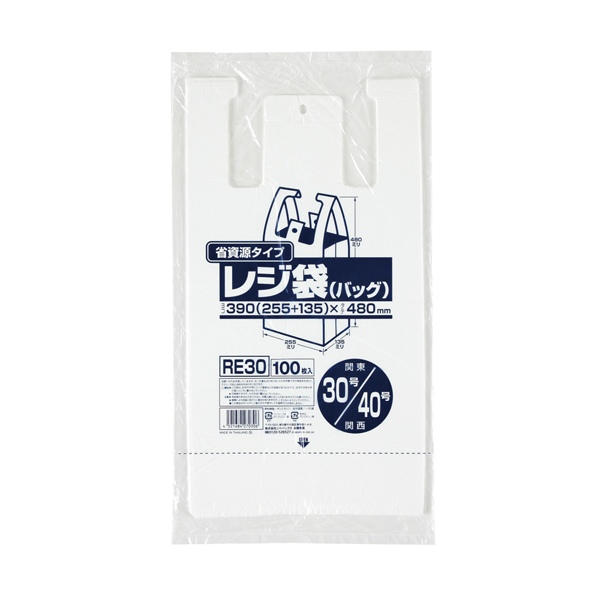 ＲＥ３０　レジ袋省資源３０号／４０号　乳白１００枚