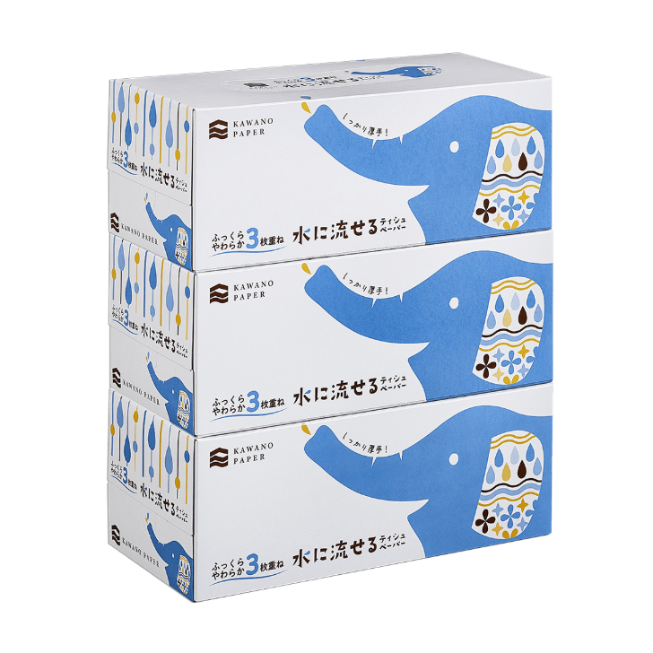 ふっくらやわらか水に流せるティシュ３枚重ねＢＯＸ１２０組×３Ｐ