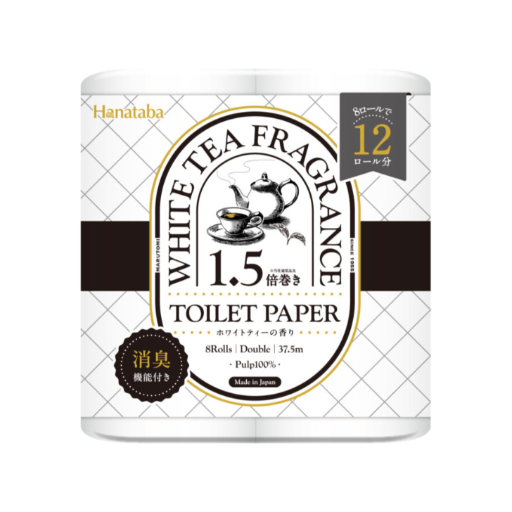 Hanatabaホワイトティ　トイレットペーパー１.５倍巻　８ロール　 ダブル