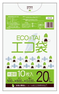 ＬＮー２９　エコ袋２０Ｌ０３０厚１０枚　半透明