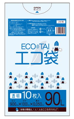 ＬＮー９８　エコ袋９０Ｌ０５０厚１０枚　透明