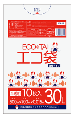 ＫＮー３３　エコ袋３０Ｌ０１５厚１０枚　半透明