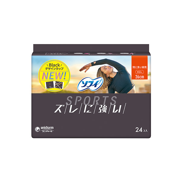 【24枚入り】ソフィ SPORTS 特に多い昼用 羽なし 26cm｜ズレに強い・3D吸収体・スポーツ対応・ユニ・チャーム