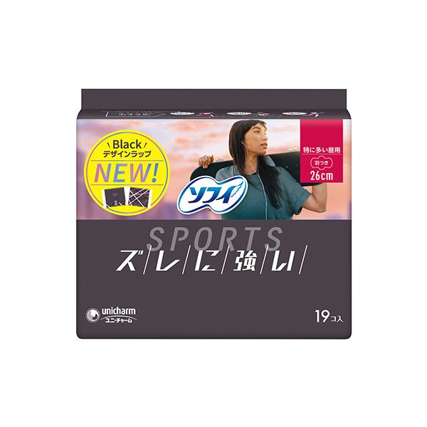 【19枚入り】ソフィ SPORTS 特に多い昼用 羽つき 26cm｜ズレに強い・3D吸収体・スポーツ対応・ユニ・チャーム