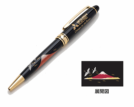 【MC4207】回転式和風ボールペン<赤富士と鶴>