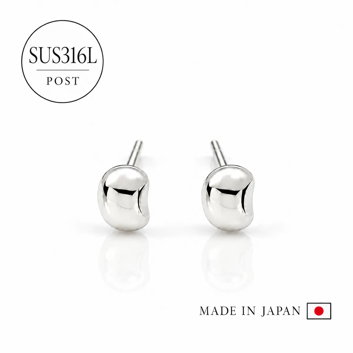 日本製 316L刻印入りステンレスポストピアス ぷっくりスクエア（SUS316L）［ST15］