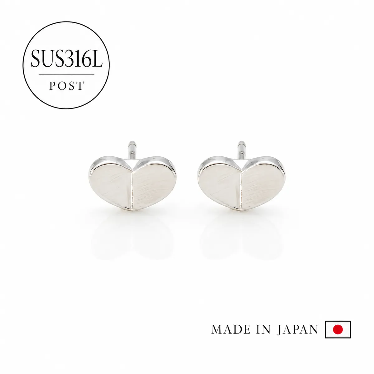 日本製 316L刻印入りステンレスポストピアス シンプルハート（SUS316L）［ST18］