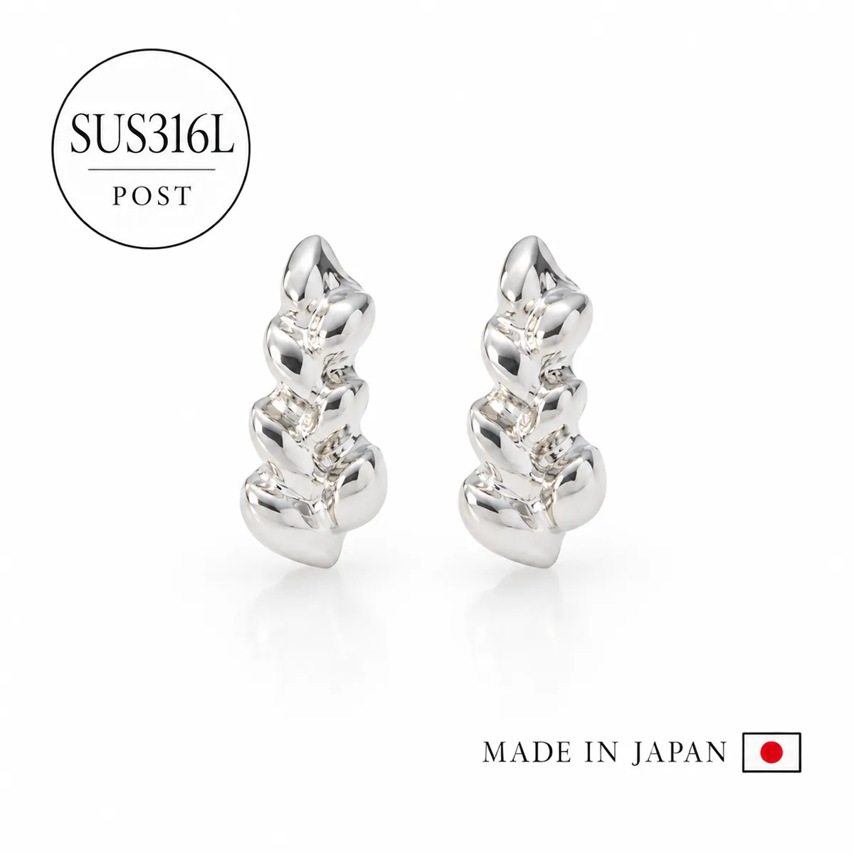 日本製 316L刻印入りステンレスポストピアス トリプルリーフ（SUS316L）［ST20］
