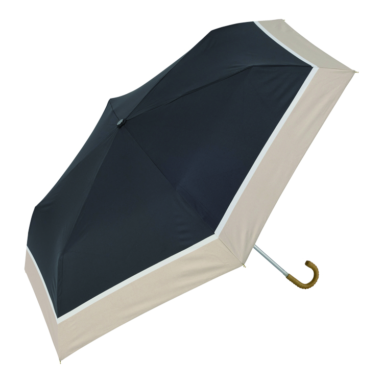 【晴雨兼用折傘】ナチュラルボーダー藤巻手元