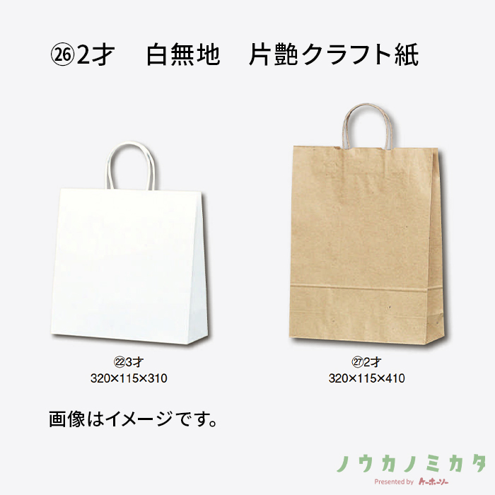 HEIKO 紙袋 25チャームバッグ丸紐 2才 白無地 片艶クラフト紙　カフェ資材